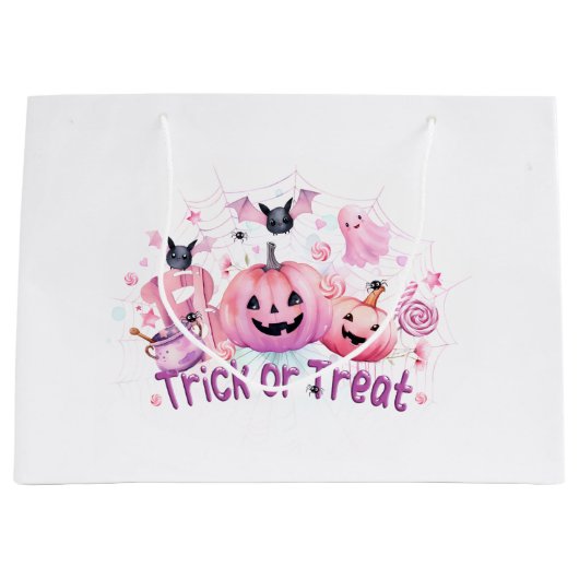 Grand Sac Cadeau Halloween rose (Devant)