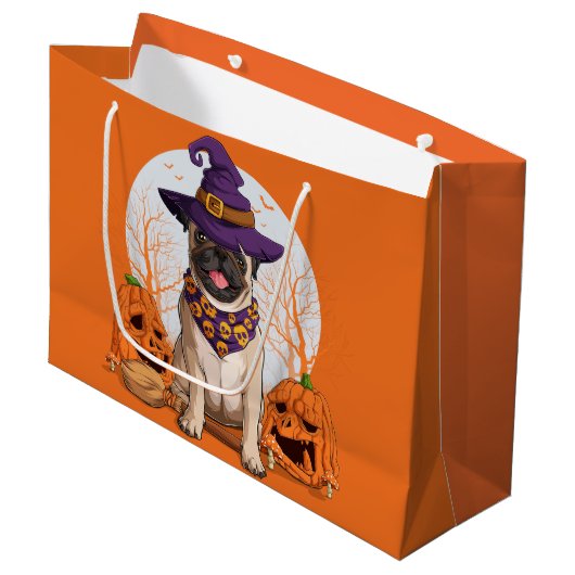 Grand Sac Cadeau Halloween sorcière carlin (Devant Angle)