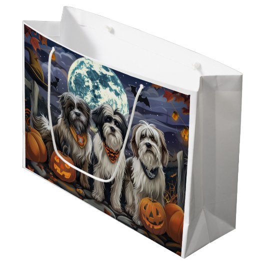 Grand Sac Cadeau Halloween Tibétain Terrier Éffrayant (Devant Angle)