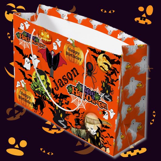 Grand Sac Cadeau Halloween Tout Joyeux Anniversaire NOM Fantômes
