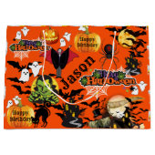 Grand Sac Cadeau Halloween Tout Joyeux Anniversaire NOM Fantômes (Devant)
