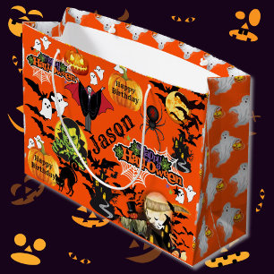 Grand Sac Cadeau Halloween Tout Joyeux NOM D'Anniversaire Fantômes
