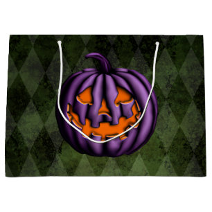 Grand Sac Cadeau Halloween violet Citrouille Grunge vert