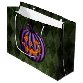 Grand Sac Cadeau Halloween violet Citrouille Grunge vert (Devant Angle)