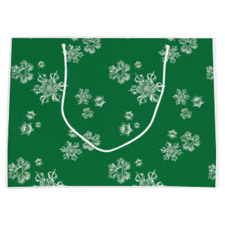 Grand Sac Cadeau Handmade Snowflake Flurries - Bright Green & White