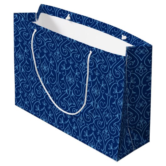 Grand Sac Cadeau Hanoukka décorative bleue et dorée (Dos Angle)