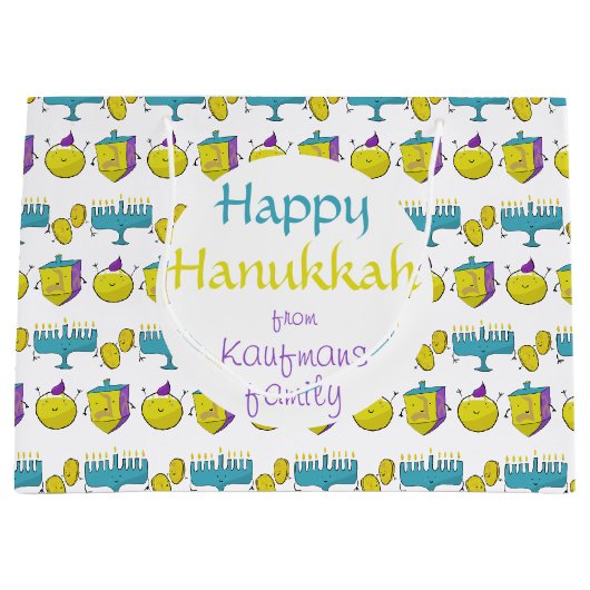 Grand Sac Cadeau Hanoukka moderne drôle ajouter votre nom personnal (Devant)