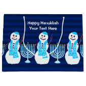 Grand Sac Cadeau Hanoukka Snowman Juif Menorah Bleu Pour Enfants (Devant)
