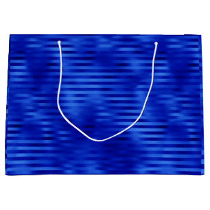 Grand Sac Cadeau Hanukkah bleu royal à rayures en feuille