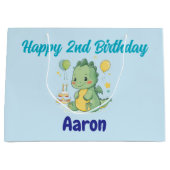 Grand Sac Cadeau Happy 2nd Birthday, Cute Dragon, Personalized (Devant)