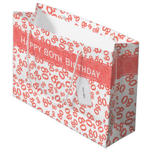 Grand Sac Cadeau Happy 80th Coral/White Random Number Motif