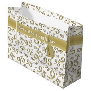 Grand Sac Cadeau Happy 95e anniversaire Numéro Motif Or