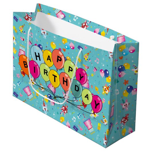 Grand Sac Cadeau Happy Birthday Balloons (Devant Angle)