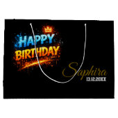 Grand Sac Cadeau Happy Birthday Fire & Ice Splash Design (Custom) (Dos)
