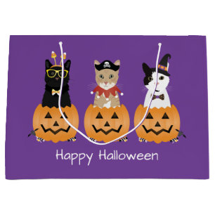 Grand Sac Cadeau Happy Halloween Cats Jack-o'-lantern