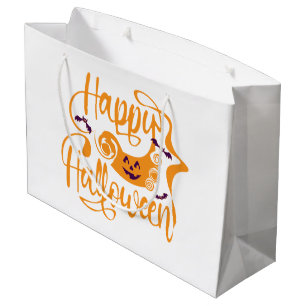 Grand Sac Cadeau Happy Halloween chauves-souris Jack-o'-lantern