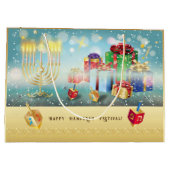 Grand Sac Cadeau Happy Hanoukka Festival of Lights Gold Large (Dos)