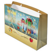 Grand Sac Cadeau Happy Hanoukka Festival of Lights Gold Large (Dos Angle)
