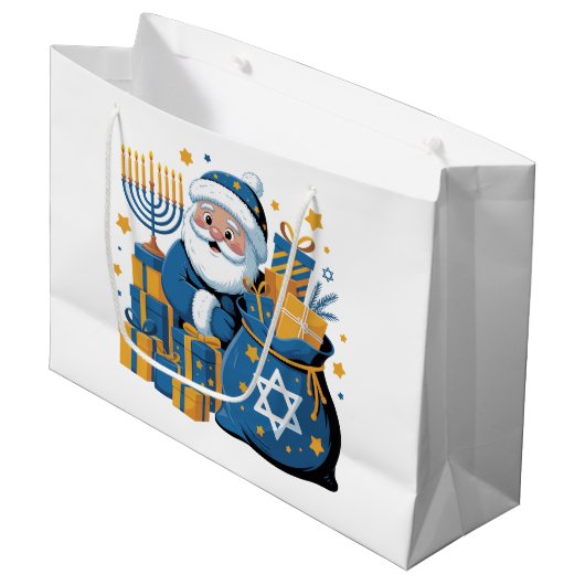 Grand Sac Cadeau Happy Hanukkah Santa  (Devant Angle)