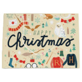Grand Sac Cadeau Harry Potter | Joyeux Noël avec des icônes festive (Devant)