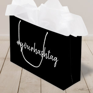 Grand Sac Cadeau Hashtag Script moderne tendance Noir