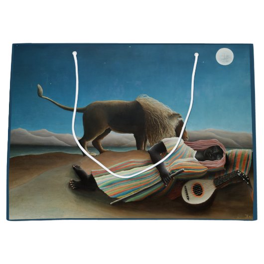Grand Sac Cadeau Henri Rousseau Dormir Gitan Lion Peinture (Devant)