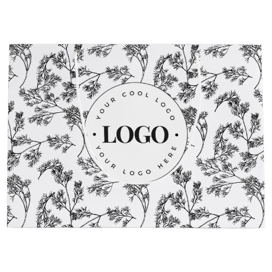 Grand Sac Cadeau Herbes dessinées Vert Botanique Ajouter Logo perso (Devant)