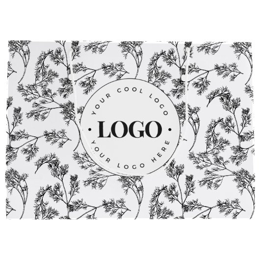 Grand Sac Cadeau Herbes dessinées Vert Botanique Ajouter Logo perso (Dos)