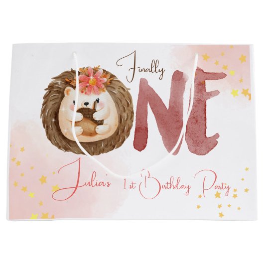 Grand Sac Cadeau Hérisson aquarelle premier anniversaire (Devant)