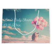 Grand Sac Cadeau Hérisson mignon avec ballons d'anniversaire, perso (Devant)