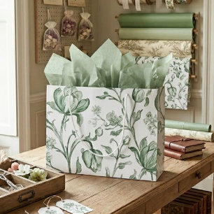Grand Sac Cadeau Héritage Luxe Sauge Toile Artisan Jardin Stylisme