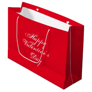 Grand Sac Cadeau Heureuse Sainte-Valentin rouge blanc script élég