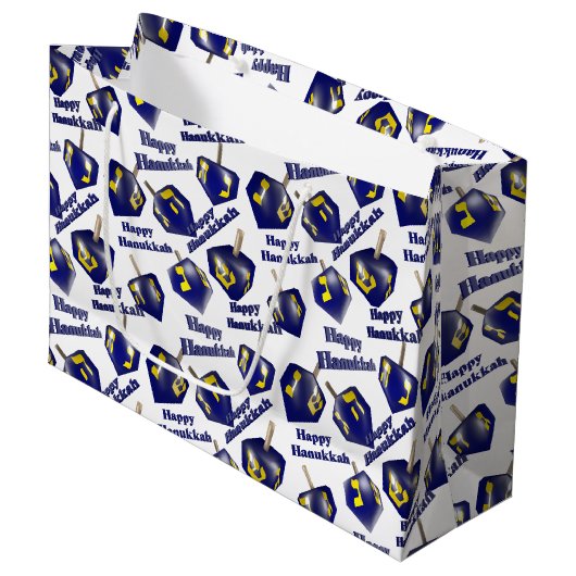 Grand Sac Cadeau Heureux Hanoukka tournoyant Dreidel (Devant Angle)