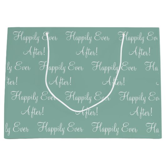 Grand Sac Cadeau Heureux Jamais après Script Sage Mariage vert (Devant)