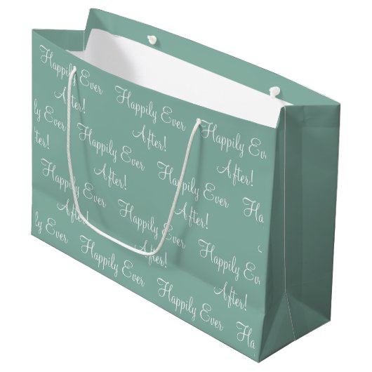 Grand Sac Cadeau Heureux Jamais après Script Sage Mariage vert (Devant Angle)