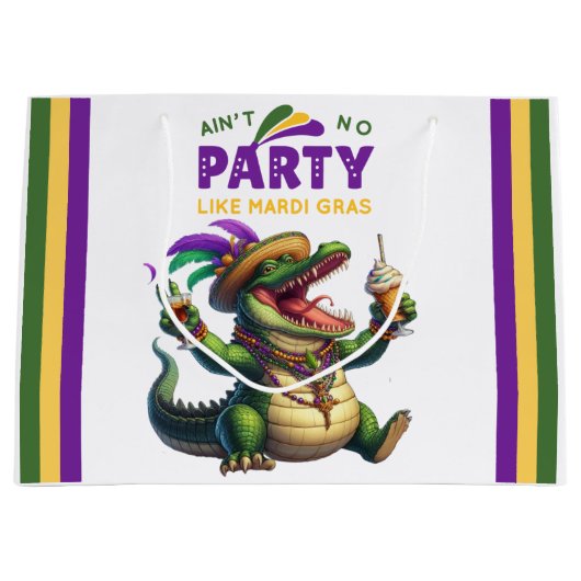 Grand Sac Cadeau Heureux Mardi Gras Alligator (Devant)