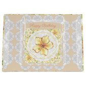 Grand Sac Cadeau Hibiscus & dentelle JAUNE (Devant)