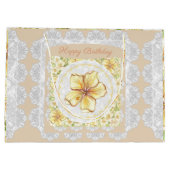 Grand Sac Cadeau Hibiscus & dentelle JAUNE (Dos)