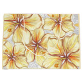 Grand Sac Cadeau Hibiscus & dentelle JAUNE (Devant)