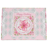 Grand Sac Cadeau Hibiscus & dentelle PINK (Devant)