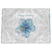 Grand Sac Cadeau Hibiscus & dentelle TURQUOISE (Devant)