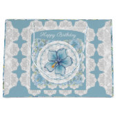 Grand Sac Cadeau Hibiscus & dentelle TURQUOISE (Devant)