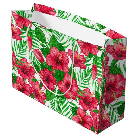 Grand Sac Cadeau Hibiscus et palmiers feuilles (Dos Angle)