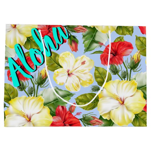 Grand Sac Cadeau Hibiscus Hawaiian Tropical Floral (Dos)