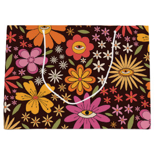 Grand Sac Cadeau Hippie Psychédélique les années 70 Fleurs Super Mo