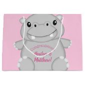 Grand Sac Cadeau Hippo Baby shower rose (Devant)