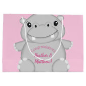 Grand Sac Cadeau Hippo Baby shower rose (Dos)