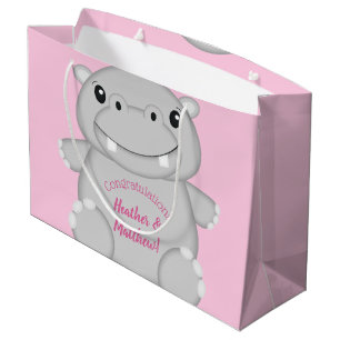 Grand Sac Cadeau Hippo Baby shower rose