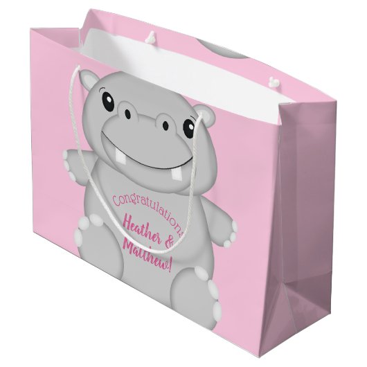 Grand Sac Cadeau Hippo Baby shower rose (Dos Angle)