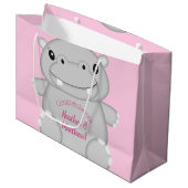 Grand Sac Cadeau Hippo Baby shower rose (Devant Angle)